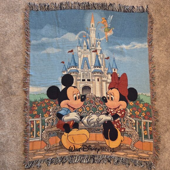Walt Disney World 50"x60" Mickey & Minnie 100% Cotton Woven Throw Blanket - Picture 1 of 6